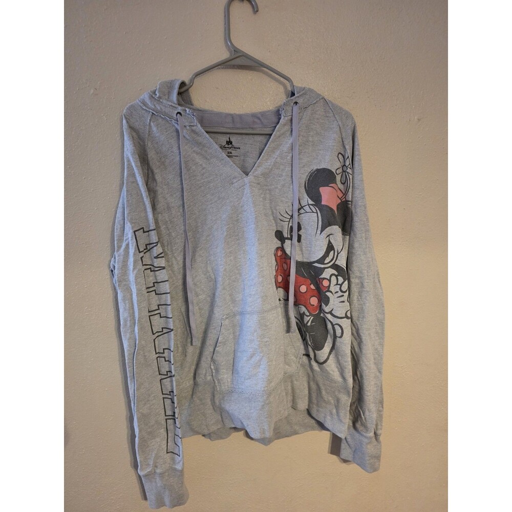 Disney Gray Minnie Mouse Hoodie Sweatshirt with Red Bow